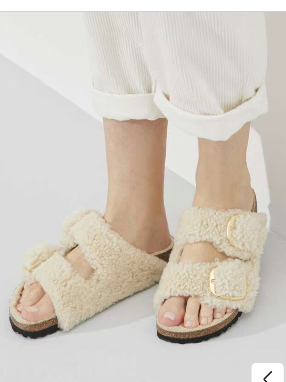 Birkenstock Cream Shearling Double-Buckle Slide Sandals